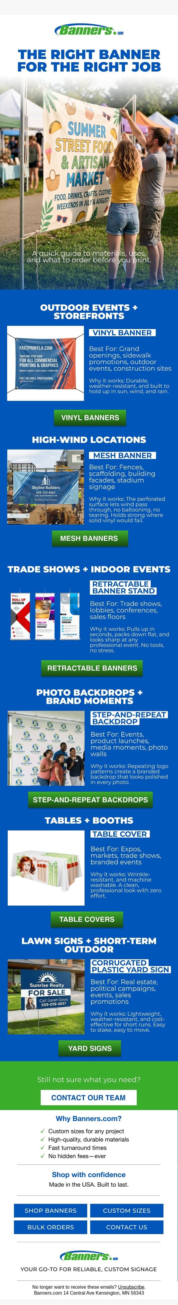 Which banner material is right for you? email from Banners.com screenshot