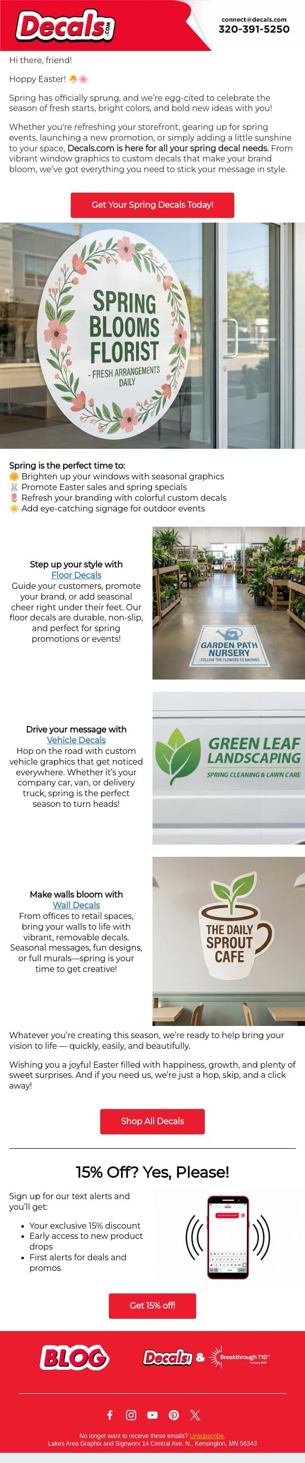 Hoppy Easter from Decals.com! 🌷🐰 email from Banners.com screenshot