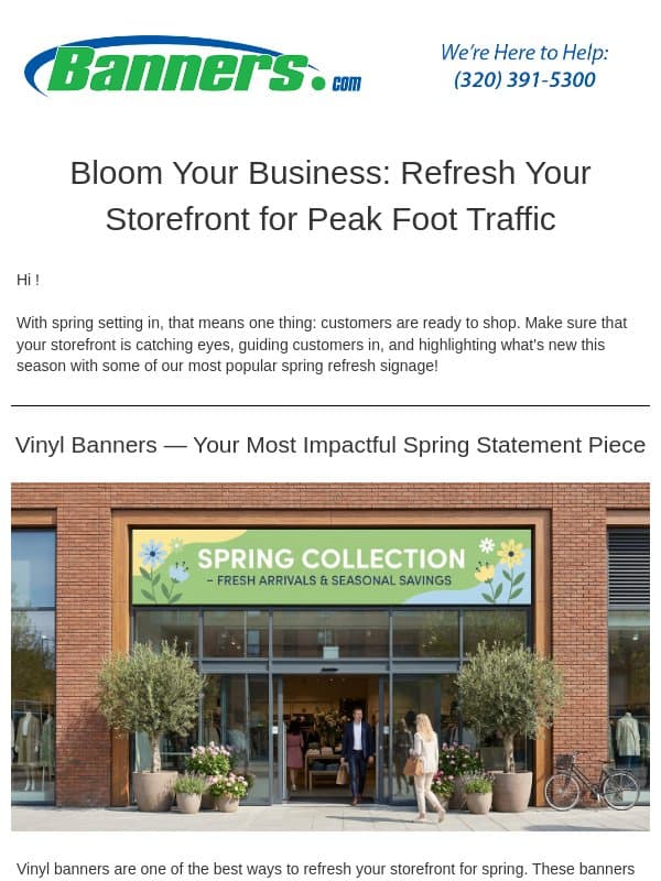Spring Signs That Bring Customers Inside email from Banners.com