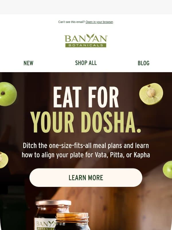 How to feed your dosha 🍽️ email from Banyan Botanicals