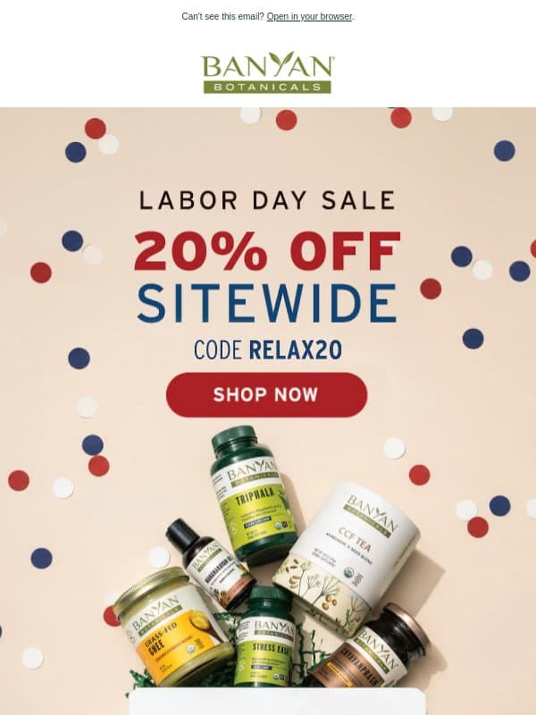 FLASH SALE ️⚡20% Off Sitewide email from Banyan Botanicals