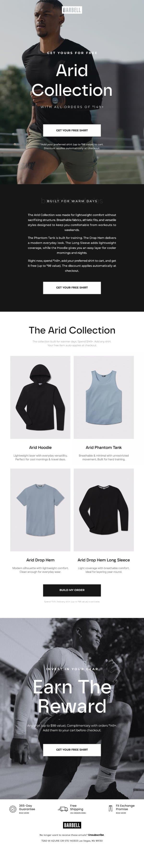 MADE FOR WARM DAYS | The Arid Collection email from Barbell Apparel screenshot