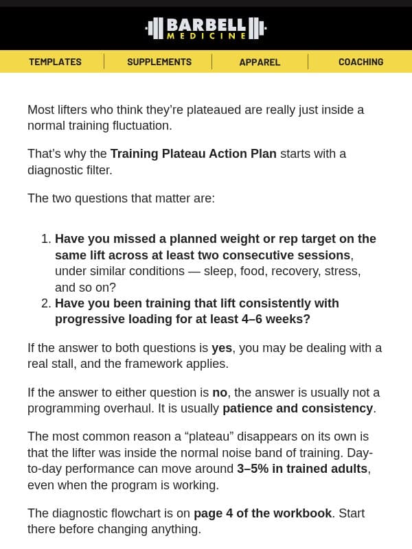 Are you actually plateaued? email from Barbell Medicine