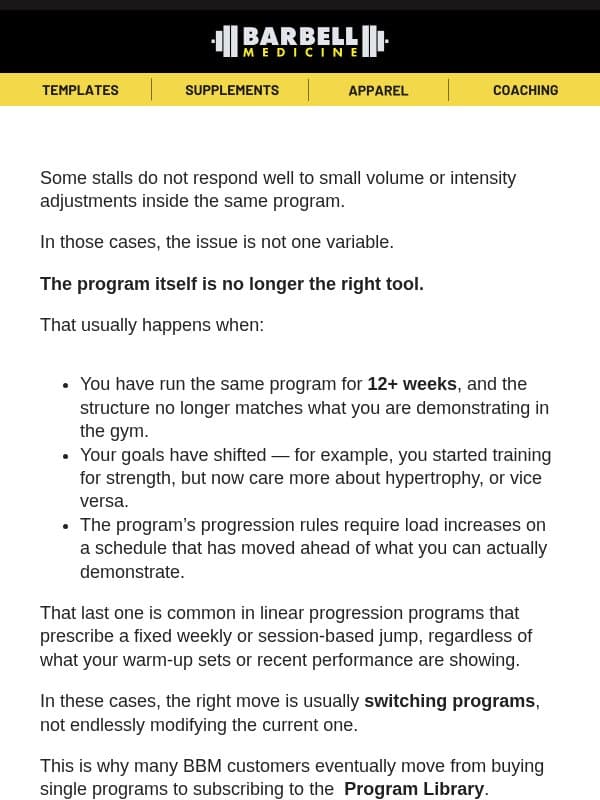 When volume and intensity are not the answer email from Barbell Medicine