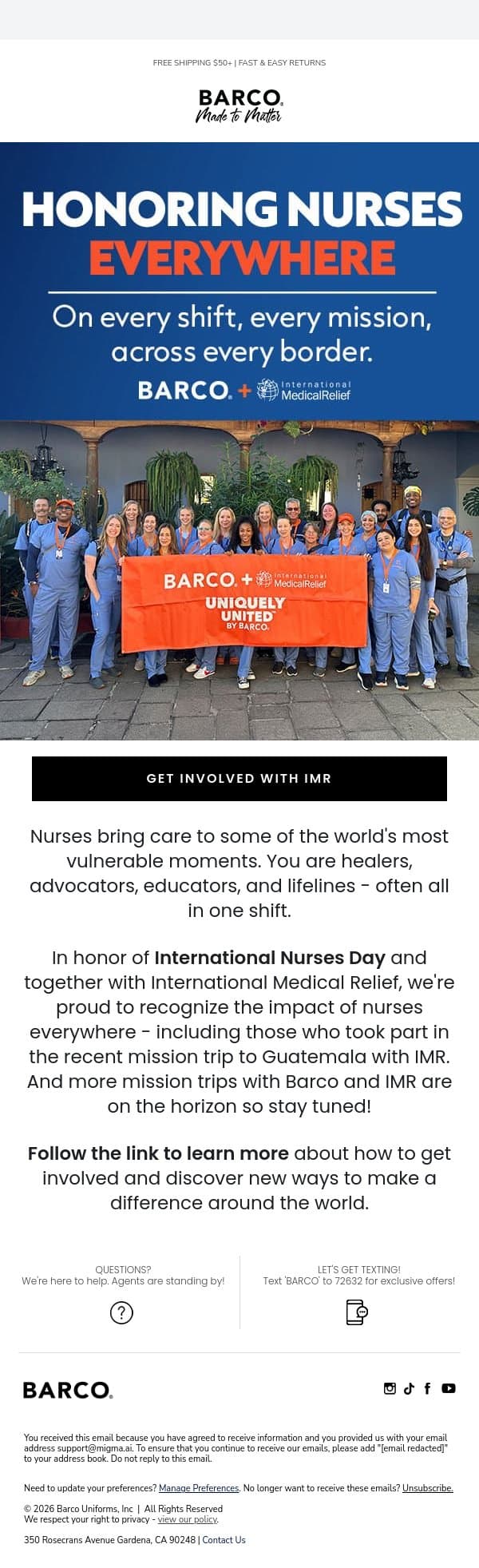 Happy International Nurses Day! email from Barco One screenshot
