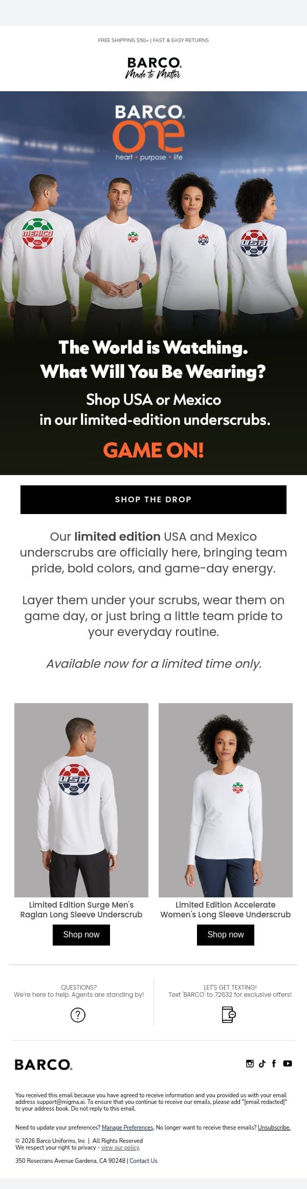 Limited Edition Underscrub - Act Fast! email from Barco One screenshot