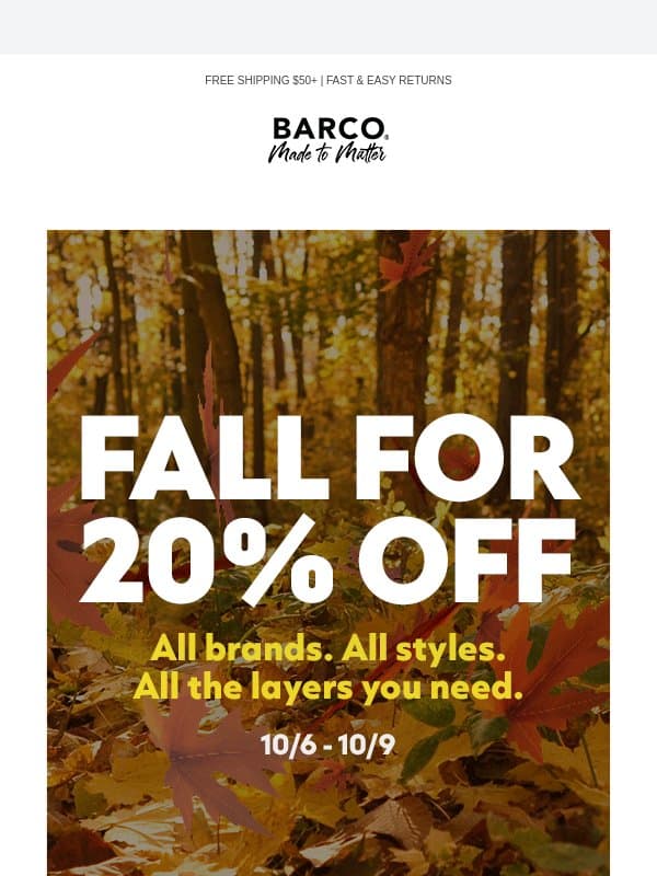 Last Day: 20% Off Everything! email from Barco One