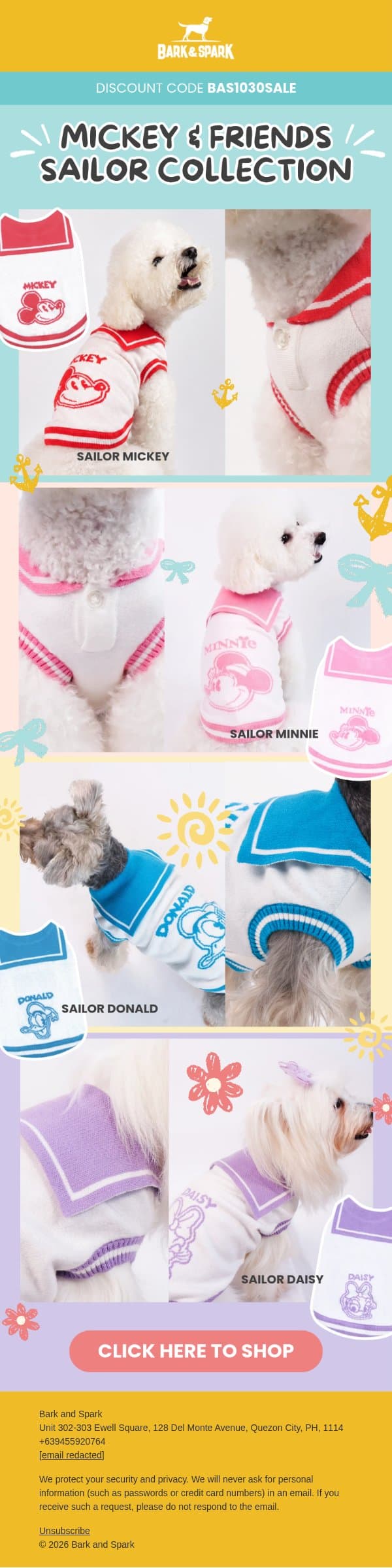 Little Sailors, Big Adventures! Shop the Disney Sailor Collection email from Bark&Spark screenshot