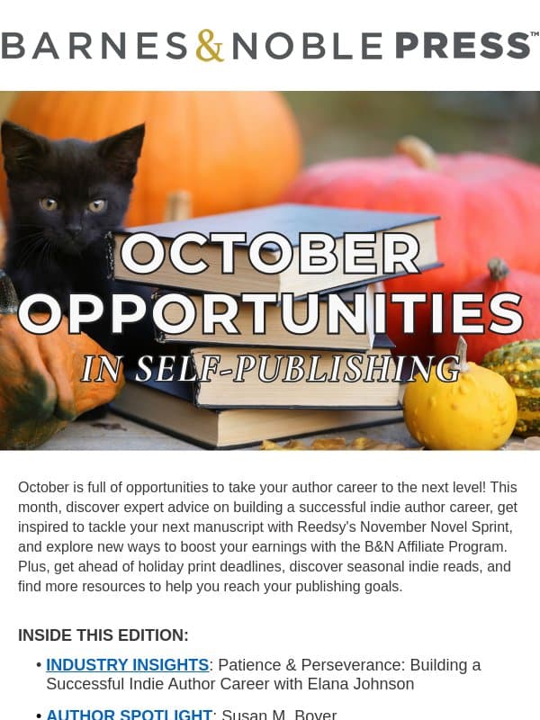 October Opportunities in Self-Publishing email from Barnes & Noble Press