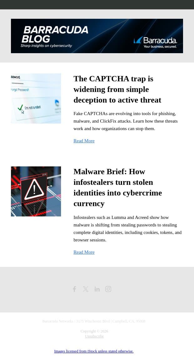 The CAPTCHA trap is widening from simple deception to active threat email from Barracuda screenshot