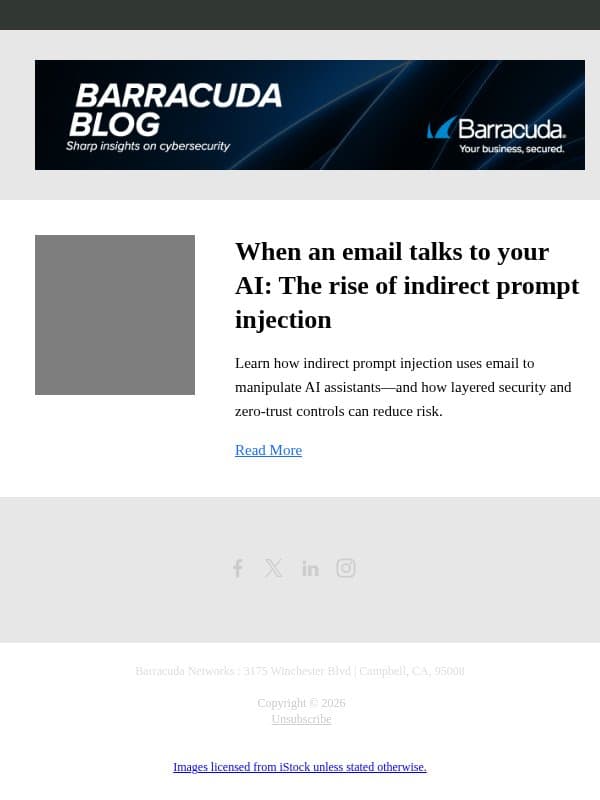 When an email talks to your AI: The rise of indirect prompt injection email from Barracuda