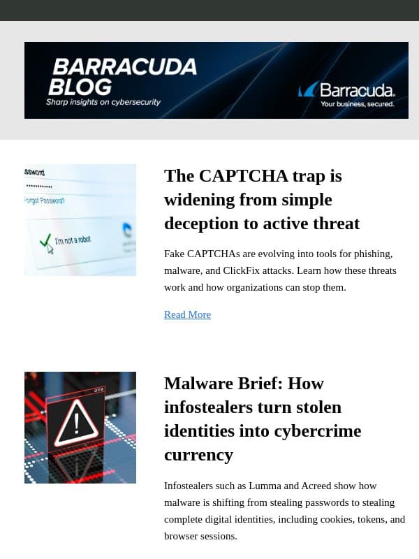 The CAPTCHA trap is widening from simple deception to active threat email from Barracuda