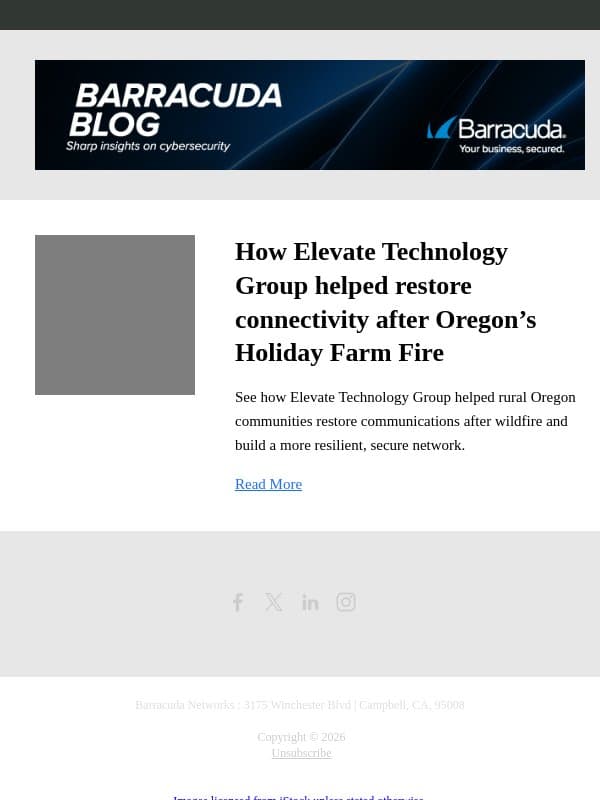 How Elevate Technology Group helped restore connectivity after Oregon’s Holiday Farm Fire email from Barracuda