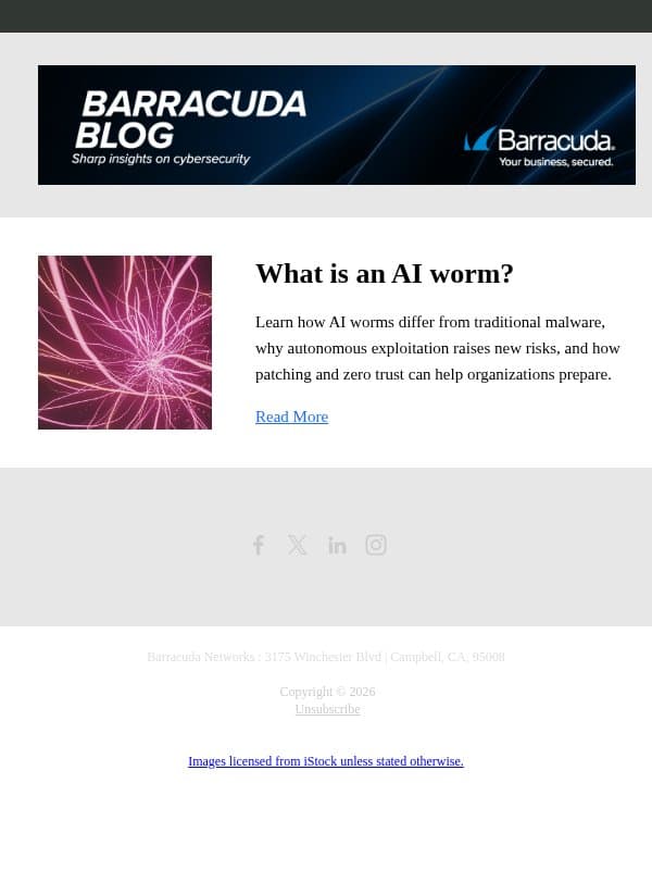 What is an AI worm? email from Barracuda