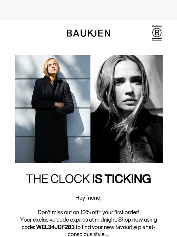 Your Code is About to Expire! email from Baukjen