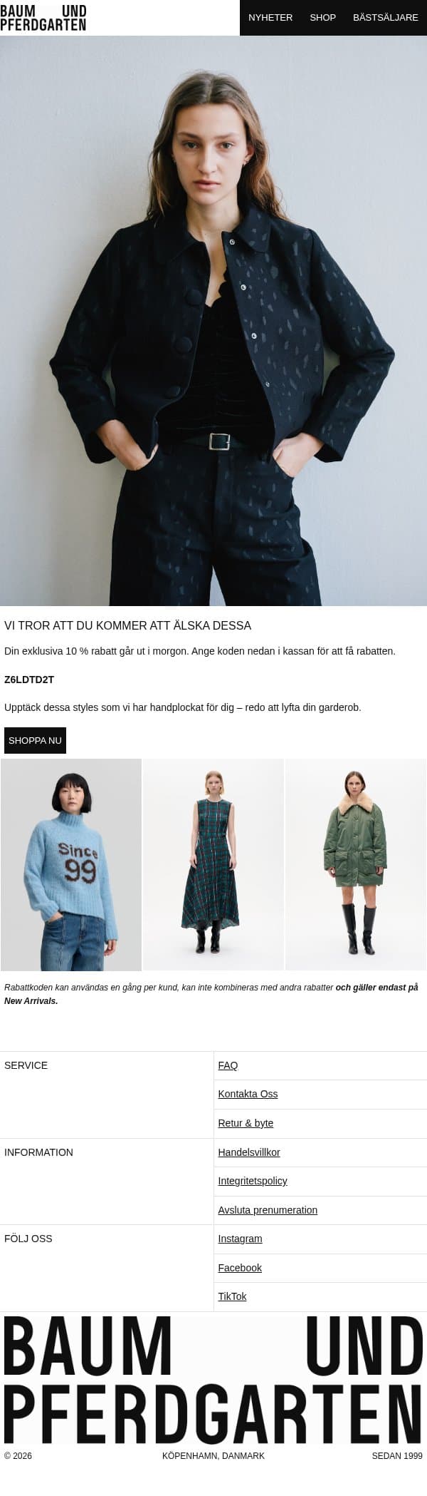 SISTA CHANSEN: DIN RABATT GÅR UT I MORGON email from Baum und Pferdgarten screenshot