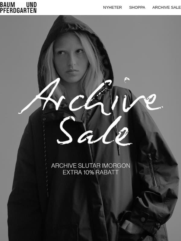 ARCHIVE SALE SLUTAR IMORGON: EXTRA 10 % RABATT email from Baum und Pferdgarten