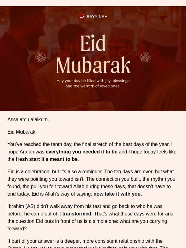 ๐ Eid Mubarak from Bayyinah email from Bayyinah Institute