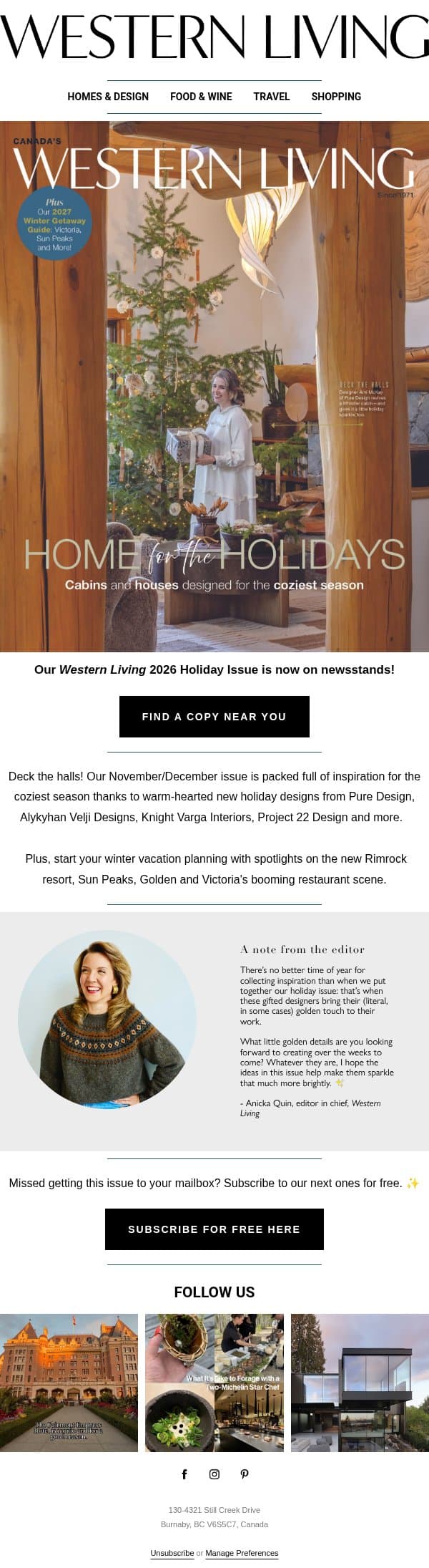 Find our Holiday 2026 issue on newsstands! ✨ email from BC Business screenshot