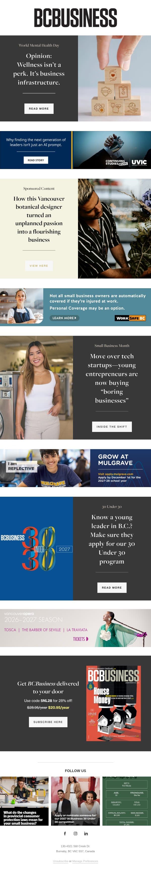 World Mental Health Day: Is your workplace doing enough? email from BC Business screenshot
