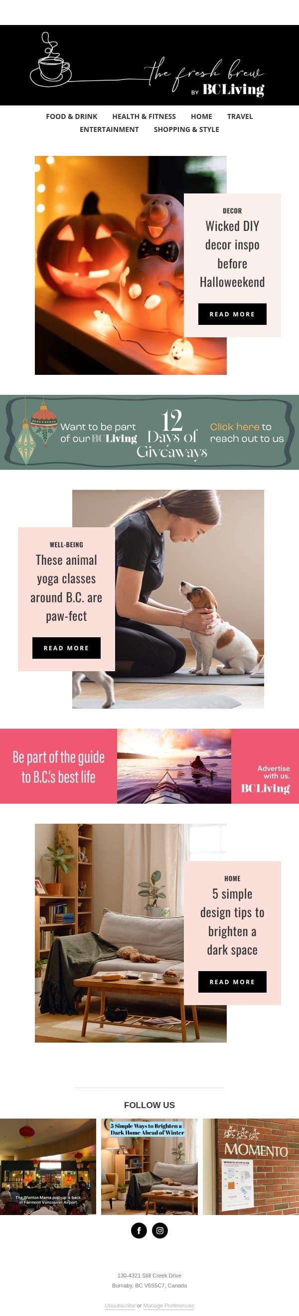 Where to do horse yoga in B.C. 🐴 email from BC Business screenshot