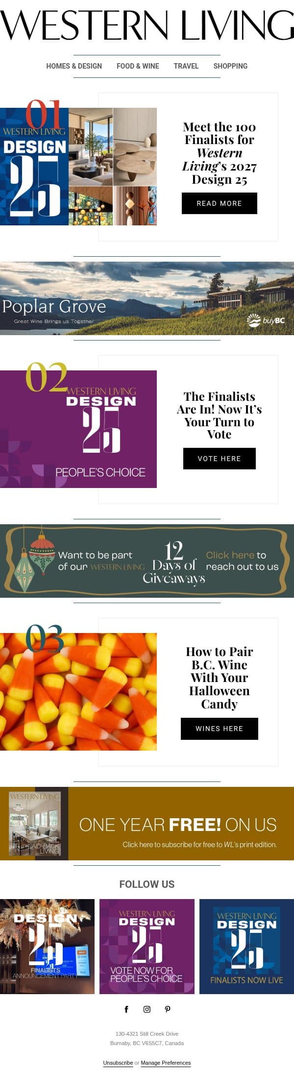 The 2027 WL Design 25 Finalists Are Here! π π email from BC Business screenshot