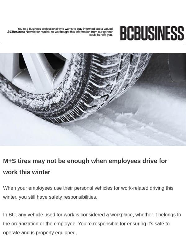 The safety case for winter tires email from BC Business