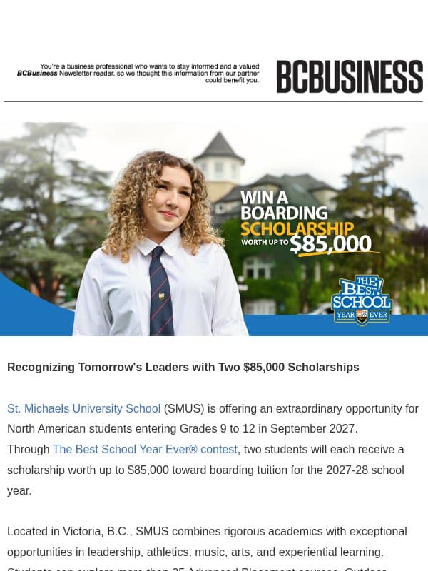 A Scholarship Opportunity for your Teen email from BC Business