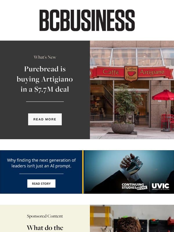 Purebread to acquire Artigiano: A $7.7M pairing is brewing ☕🥐 email from BC Business