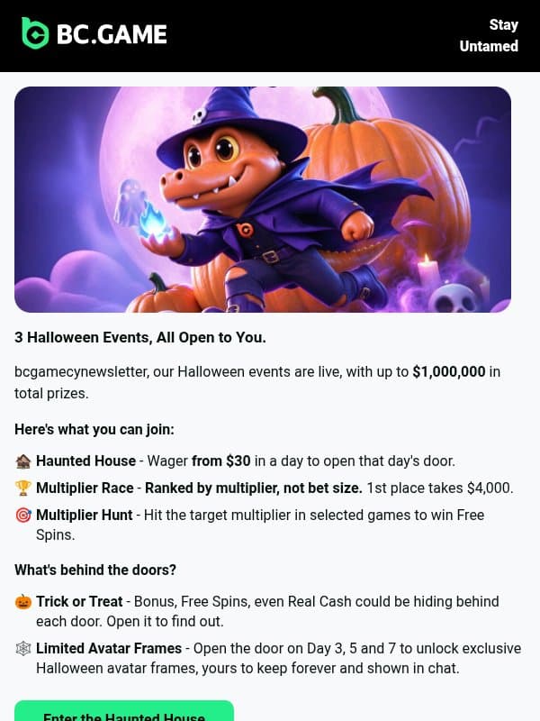 Dare to Open This Door? 🎃 email from BC.Game
