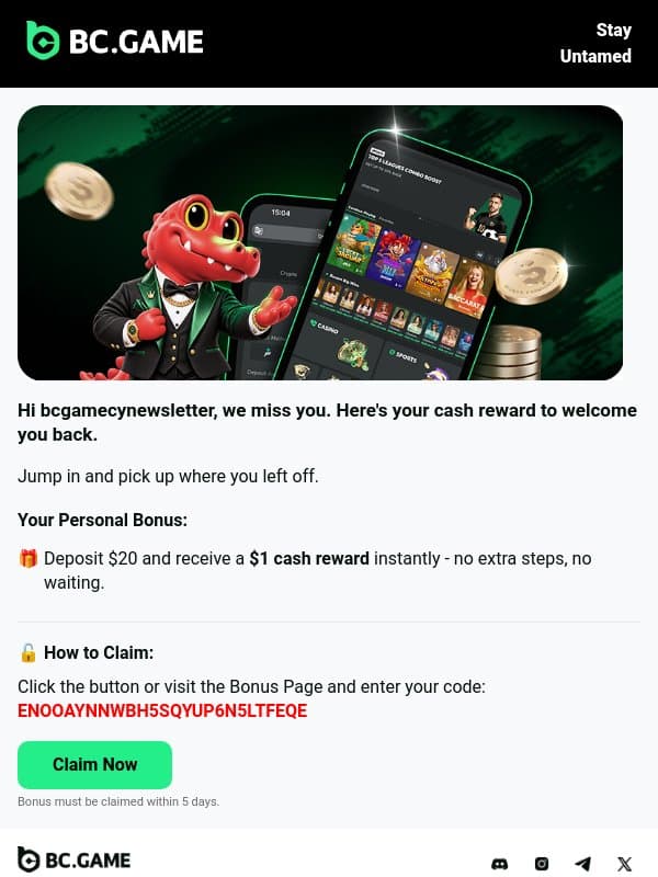 💰Deposit and earn cash email from BC.Game