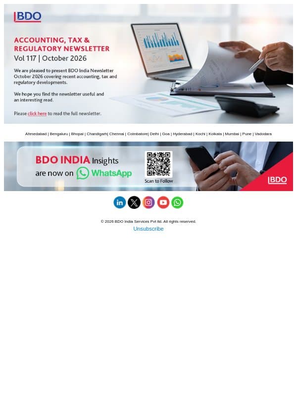 BDO India Newsletter | October 2026 email from BDO India