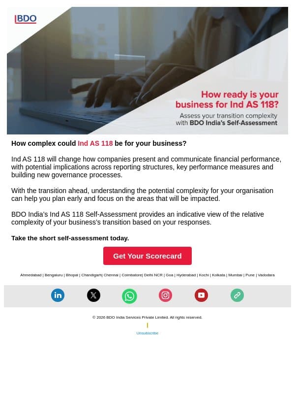 Prepare for Ind AS 118: Assess Your Readiness email from BDO India