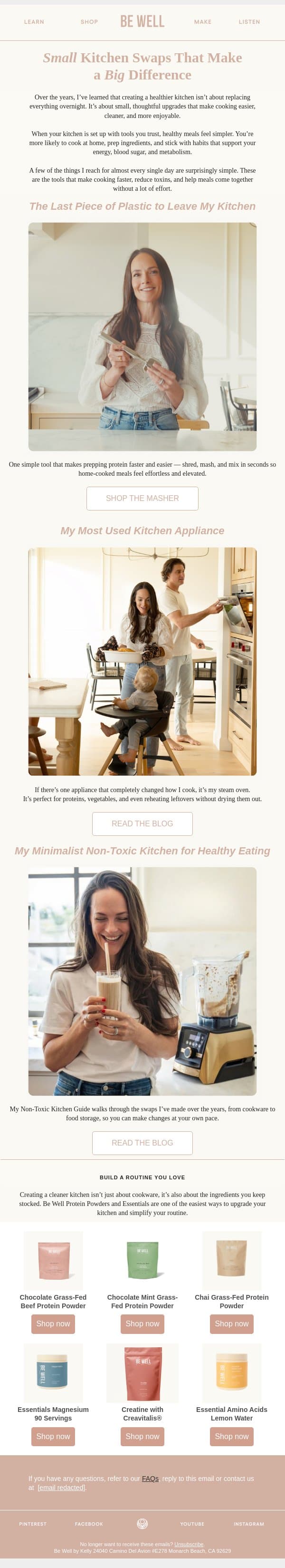 Creating a Cleaner Kitchen email from Be Well by Kelly screenshot