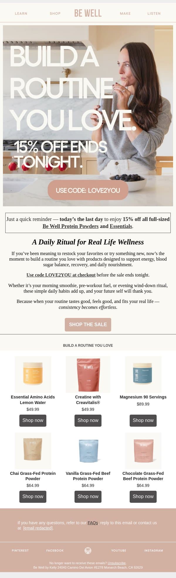 15% Off Ends Tonight email from Be Well by Kelly screenshot