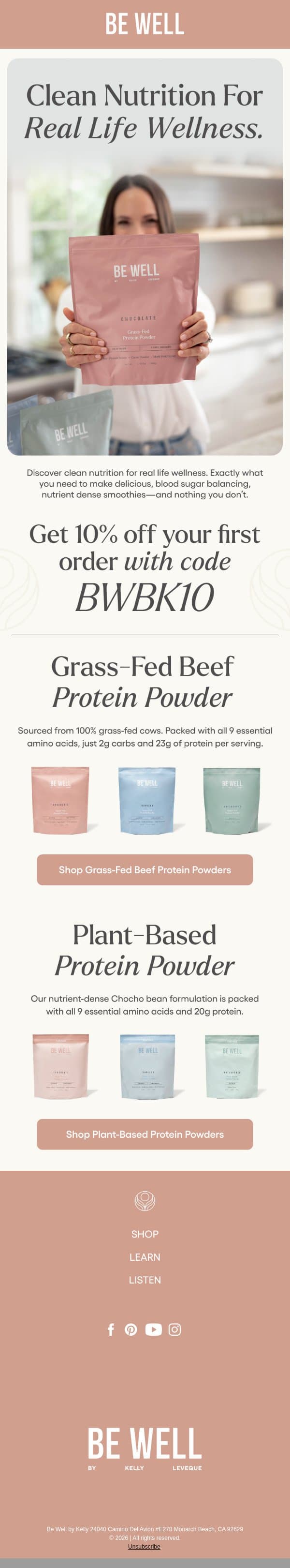 10% off Your First Order email from Be Well by Kelly screenshot