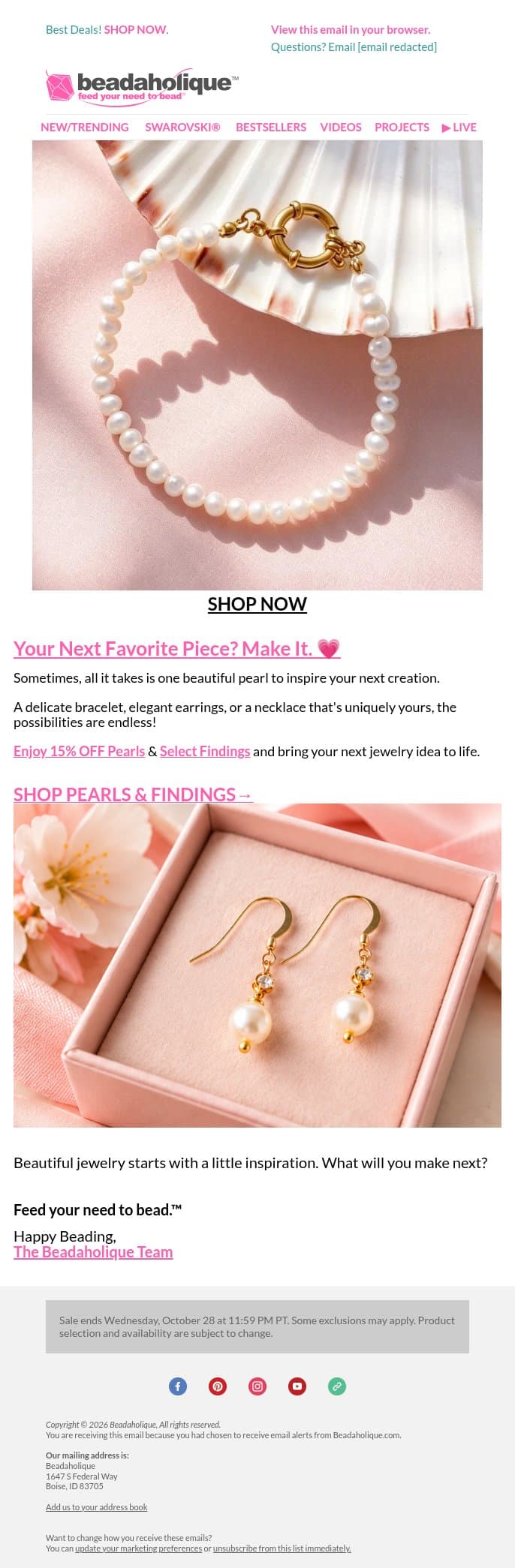 Your Next Favorite Piece? Make It. email from Beadaholique screenshot
