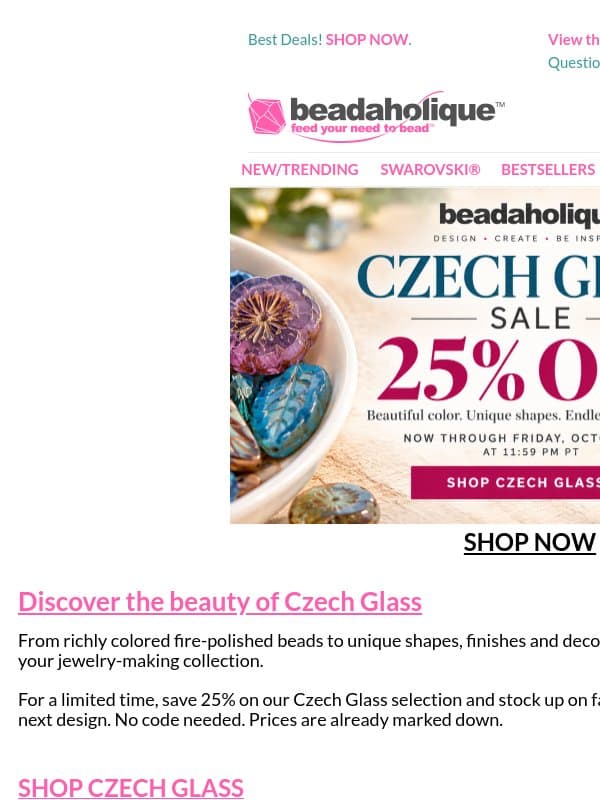 Czech Glass is 25% OFF! ✨ email from Beadaholique