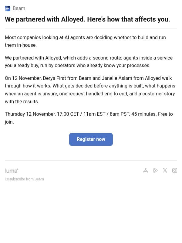 We partnered with Alloyed. Here's how that affects you. email from Beam AI