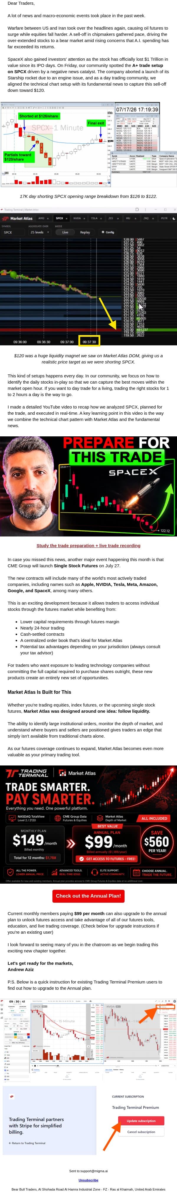 How we're preparing for SPCX crash email from Bear Bull Traders screenshot