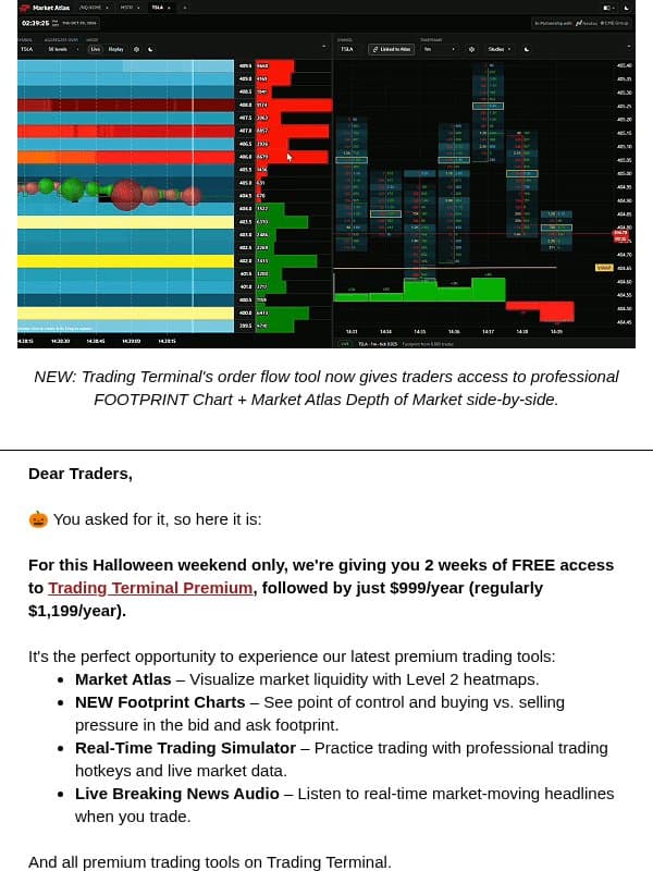 2 Weeks FREE. Market Atlas + New Footprint Chart on Trading Terminal Premium. email from Bear Bull Traders