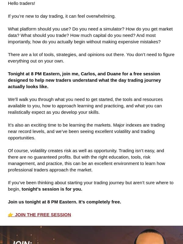 New to trading? Join us FREE tonight at 8 PM ET email from Bear Bull Traders