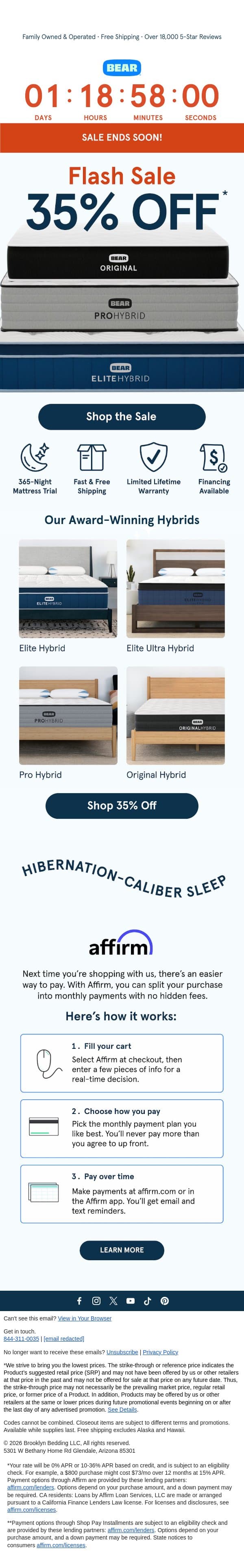 Gone in a Flash ⚡️ | 35% Off email from Bear Mattress screenshot
