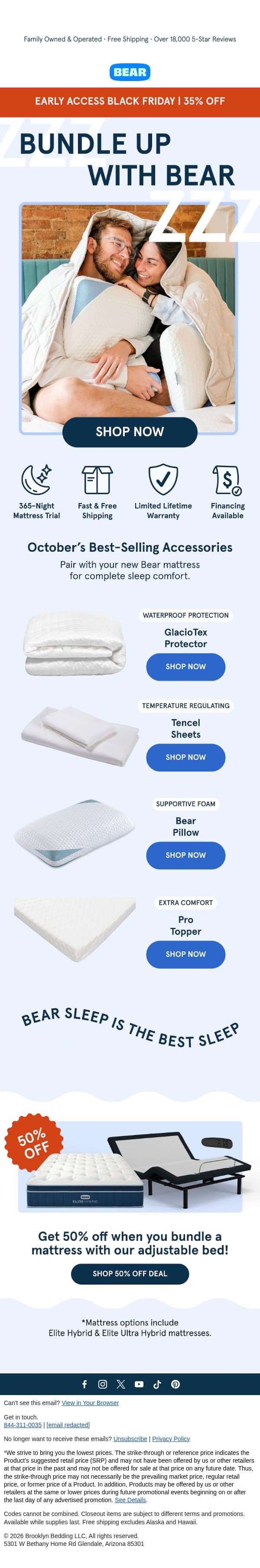 35% OFF October’s Best-Selling Accessories email from Bear Mattress screenshot