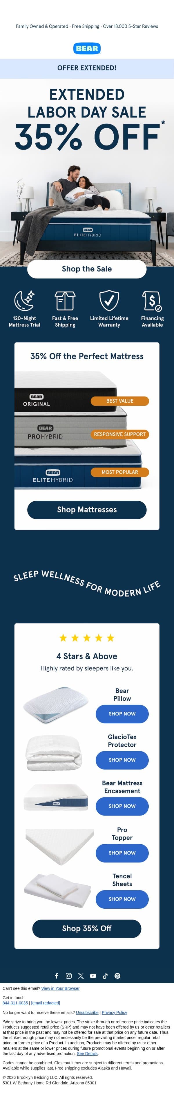 Sale Extended π | SAVE 35% email from Bear Mattress screenshot