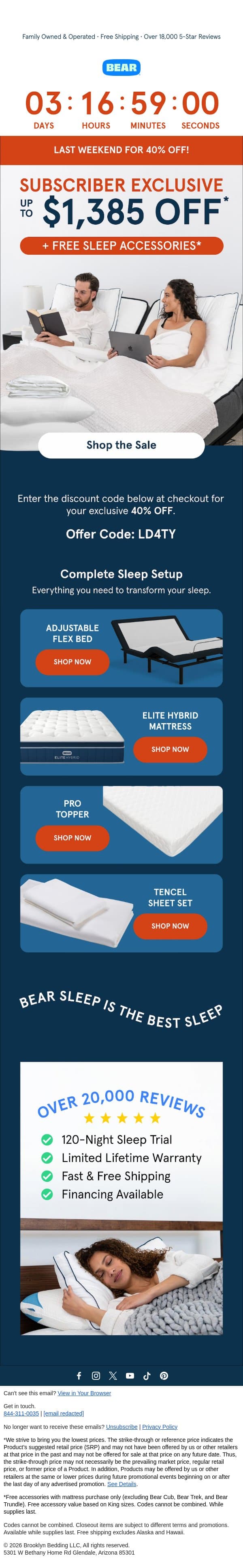 Open Before Your 40% OFF Offer Expires ✉️ email from Bear Mattress screenshot