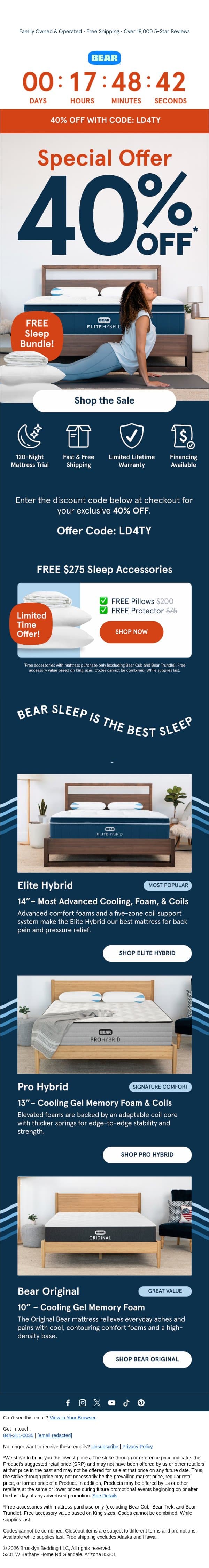 LAST CHANCE for Labor Day Exclusive | 40% Off email from Bear Mattress screenshot