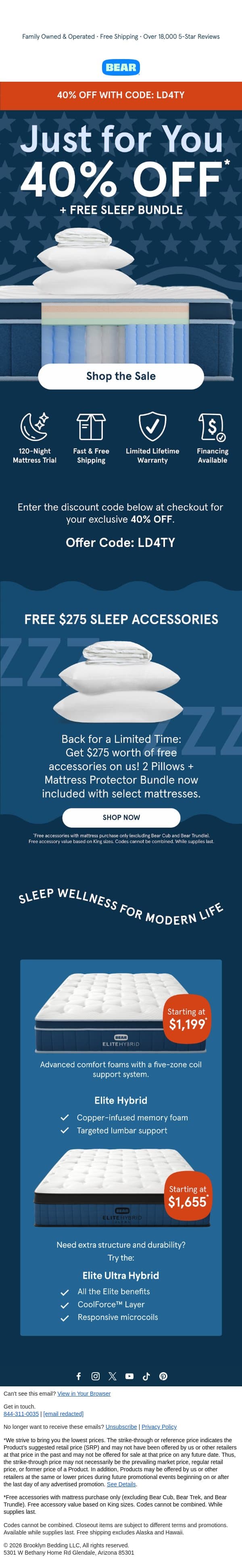 Claim Your FREE Bear Sleep Accessories π» email from Bear Mattress screenshot