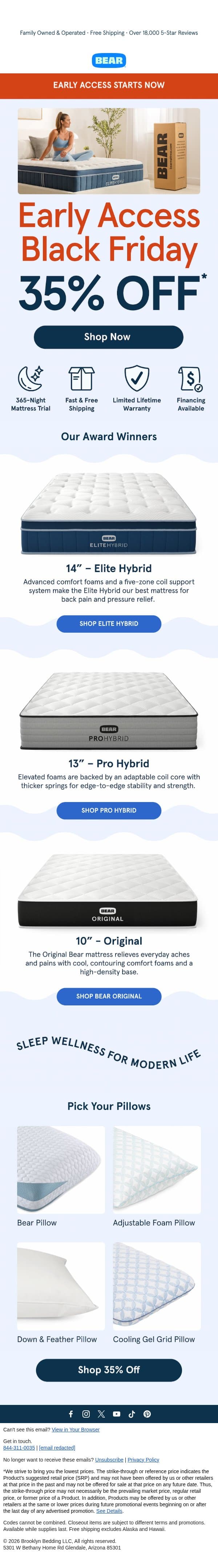You're In! Unlock 35% Off with Black Friday Early Access email from Bear Mattress screenshot