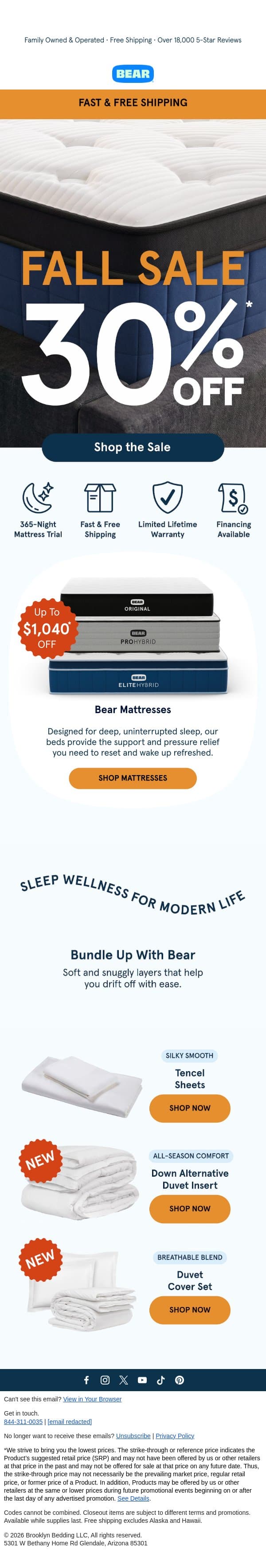 30% OFF Fall Sleep Favorites email from Bear Mattress screenshot